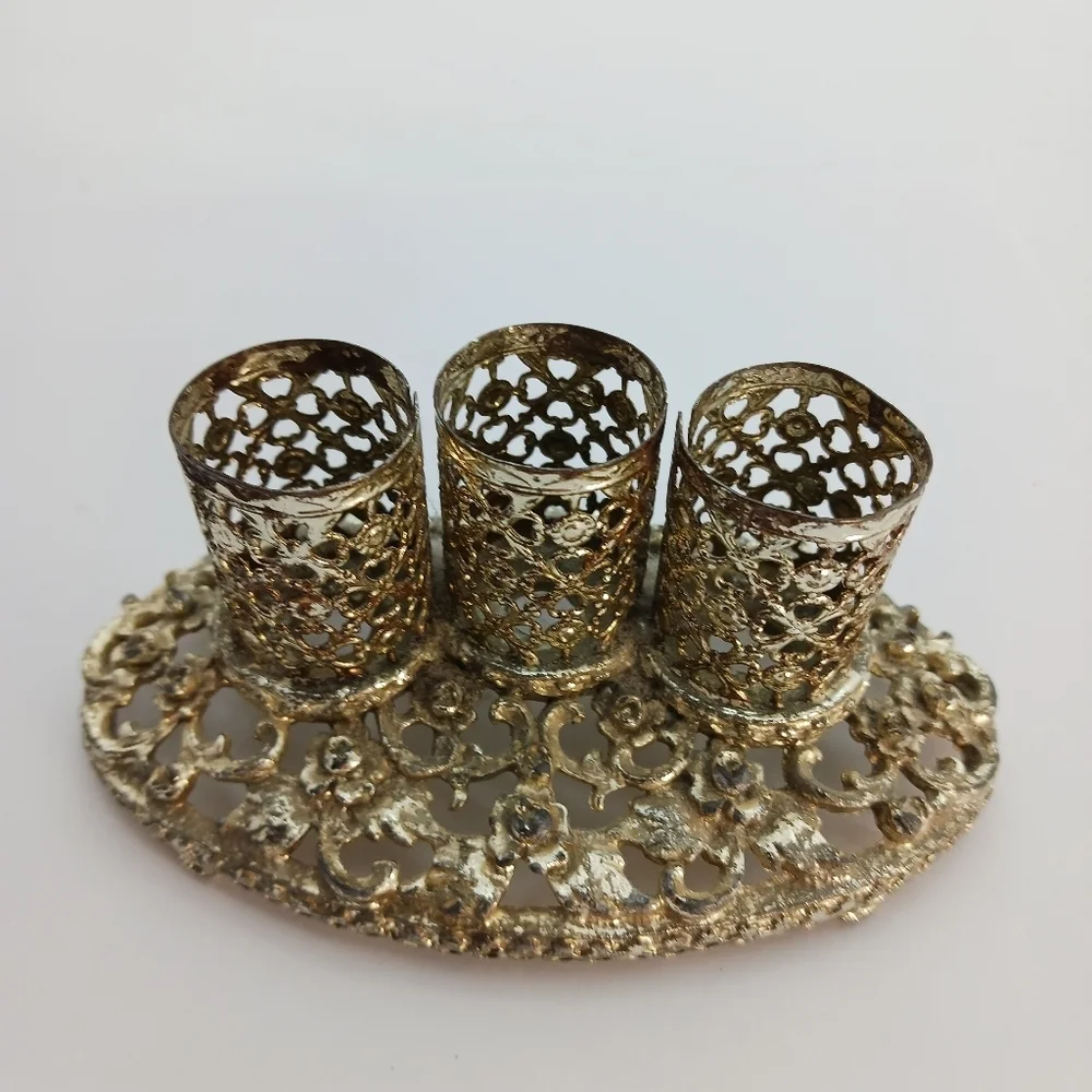 Antique Pen Lipstick or Make up Holder 3 Slots Mid Century Hollywood Regency